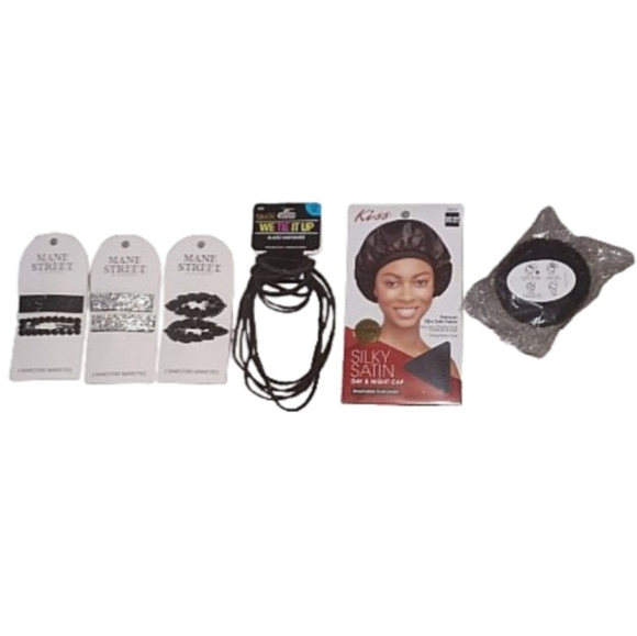 Hair Accessories Set Clips Ties Bun Satin Sleep Cap - Picture 1 of 8